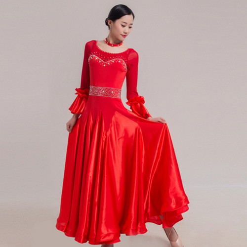 Custom size competition ballroom waltz dancing long dresses  for women female red wine green royal blue flamenco tango dancing long skirts